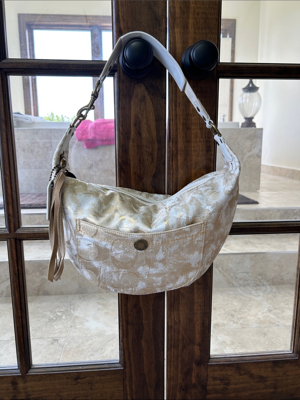 Coach Ivory Metallic Patterned Hobo Shoulder Bag